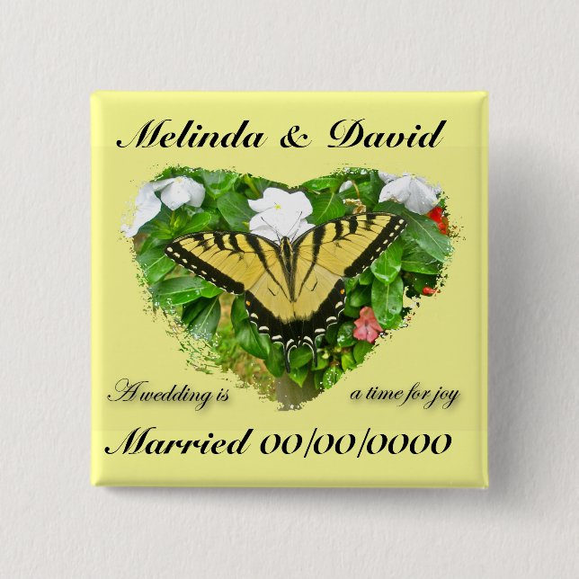 Wedding Swallowtail Butterfly Items 2 Inch Square Button (Front)