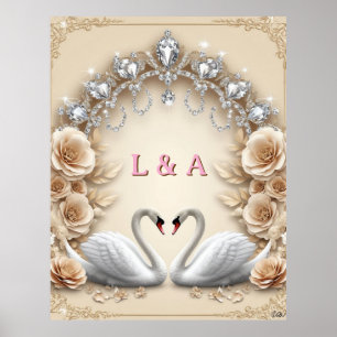 Wedding Swan Couple Rose Crystal Arch Love Scene Poster