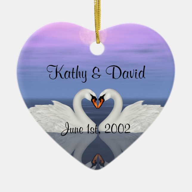 Wedding Swans Ceramic Ornament (Front)