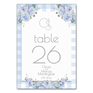 Wedding Table Card Monogram Blue Floral BOHO