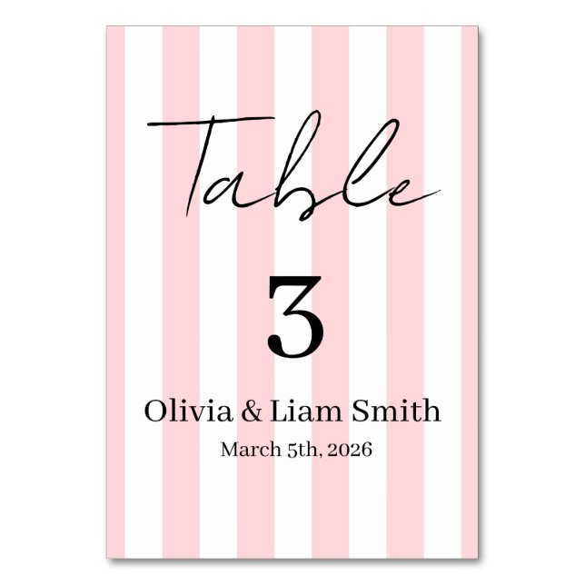 Wedding Table Card Pink & White Stripe  (Front)