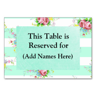Wedding Table Cards Mint Green Pink Floral