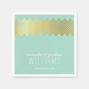 WEDDING TABLE DECOR chevron pattern gold mint Napkin