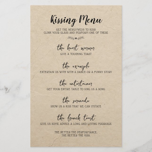 Wedding Table Game Fun Calligraphy Rustic Paper (Front)