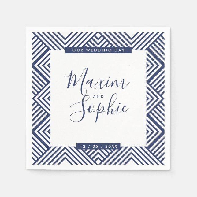 WEDDING TABLE geo simple modern wedding navy blue Napkin (Front)