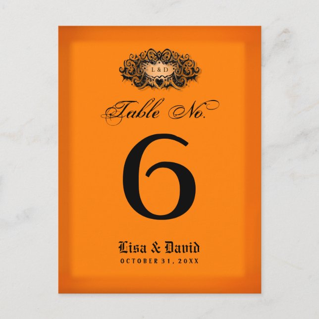 Wedding Table No. Cards - Halloween Orange & Black (Front)