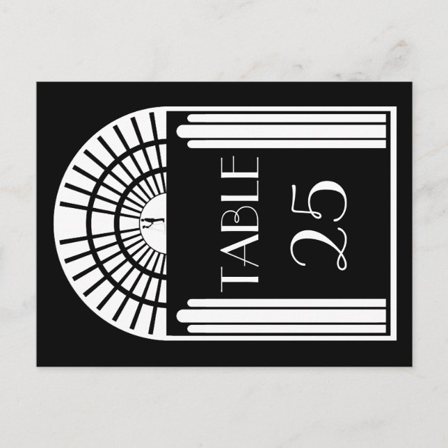 Wedding Table Number Black & White Art Deco Style Postcard (Front)