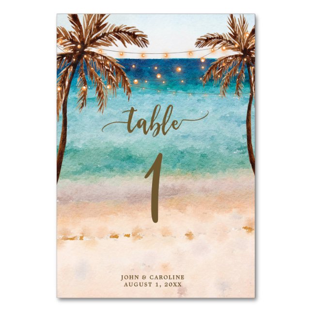 Wedding table number card boho beach tropical (Front)