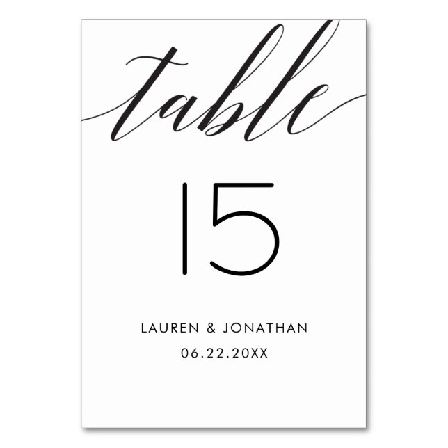 Wedding Table Number Card, Elegant, Black, White (Front)