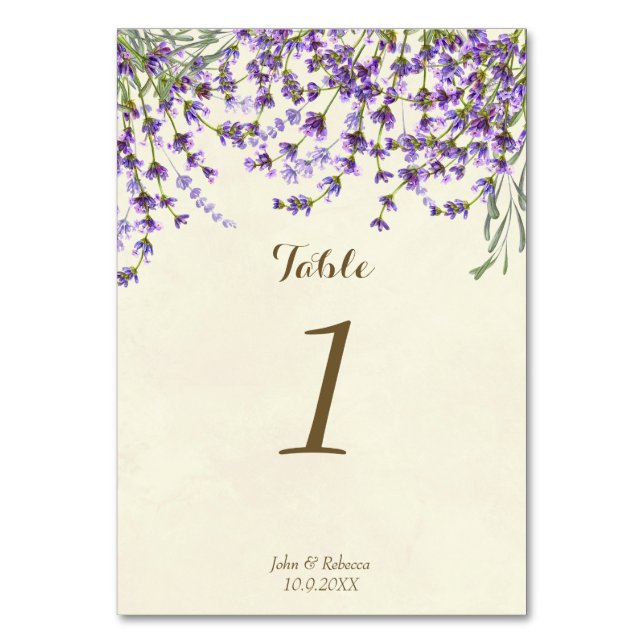 wedding table number card lavender flowers (Front)
