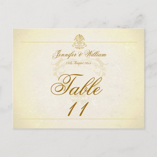Wedding Table Number Card Vintage Parchment Paper (Front)