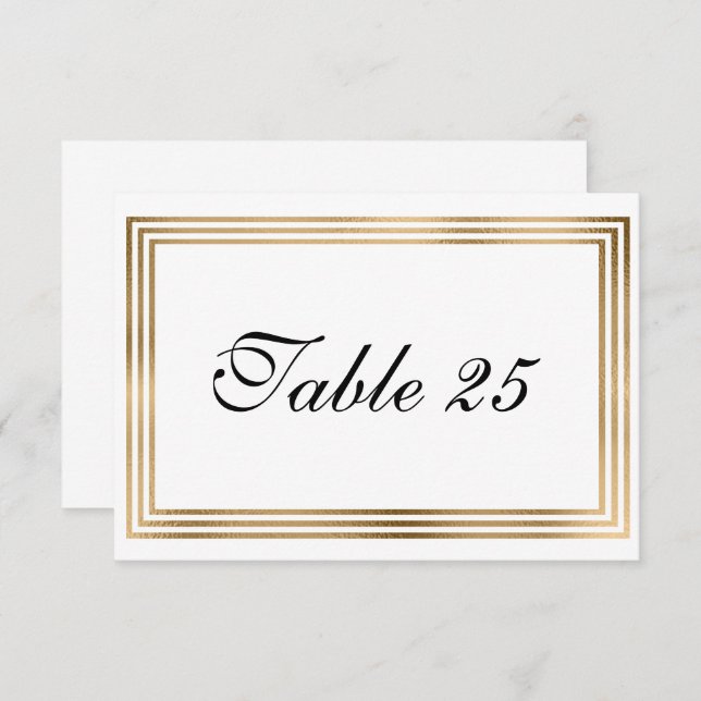 Wedding table number card with gold foil border (Front/Back)