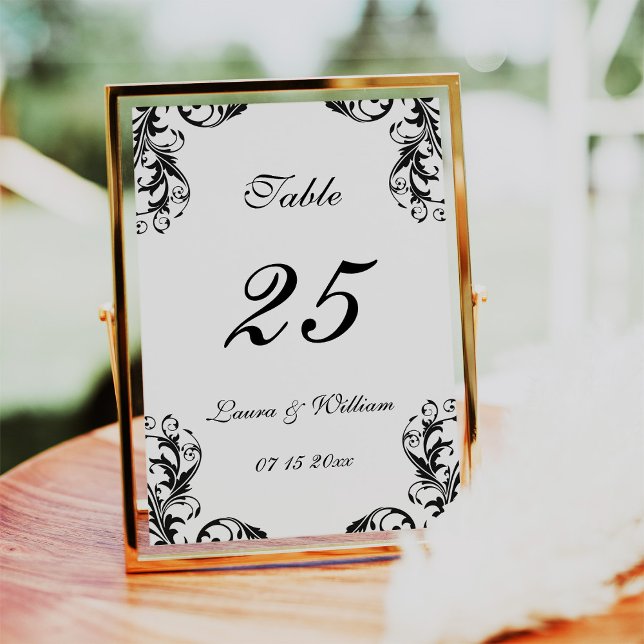 Wedding Table Number Cards | Black Damask Design (Creator Uploaded)