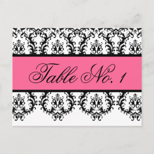 Wedding Table Number Cards Black Damask Pink