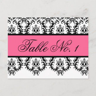 Wedding Table Number Cards Black Damask Pink