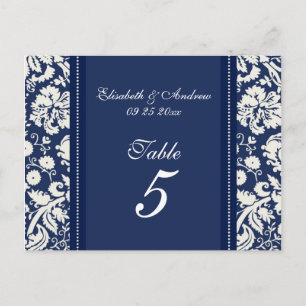Wedding Table Number Cards Blue Damask