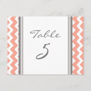 Wedding Table Number Cards Coral Grey Chevron