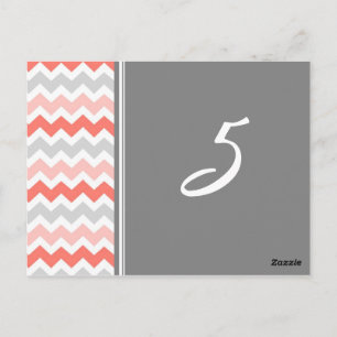 Wedding Table Number Cards Coral Grey Chevron
