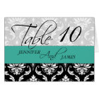 Wedding Table Number Cards Damask Turquoise