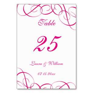 Wedding Table Number Cards   Fuchsia Swirls Design