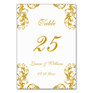 Wedding Table Number Cards   Gold Damask Design