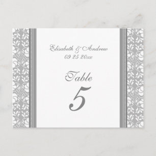 Wedding Table Number Cards Grey Damask