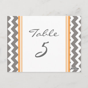 Wedding Table Number Cards Grey Orange Chevron