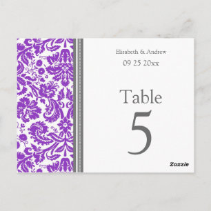 Wedding Table Number Cards Grey Purple
