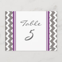 Wedding Table Number Cards Grey Purple Chevron