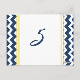 Wedding Table Number Cards Lemon Blue Chevron