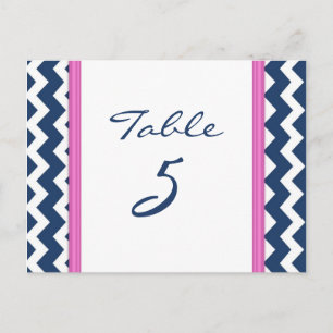 Wedding Table Number Cards Pink Blue Chevron