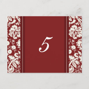 Wedding Table Number Cards Red Damask
