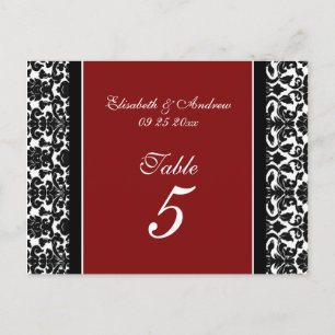 Wedding Table Number Cards Red Damask