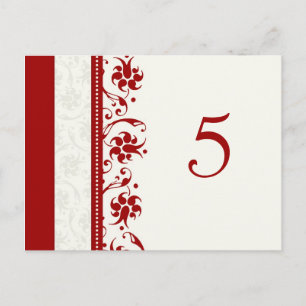 Wedding Table Number Cards Red Floral