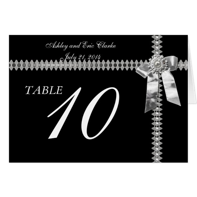 Wedding Table Number Cards Silver Ribbon (Front Horizontal)