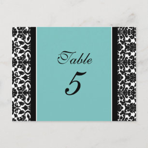 Wedding Table Number Cards Teal Damask