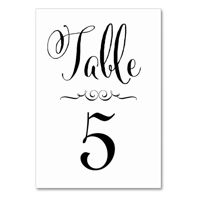 Wedding Table Number Cards Typography Personalized (Front)