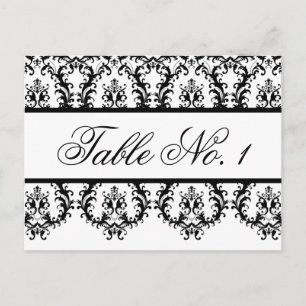 Wedding Table Number Cards White Black Damask