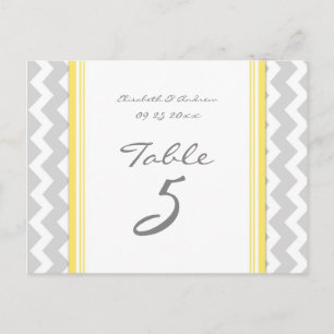 Wedding Table Number Cards Yellow Grey Chevron
