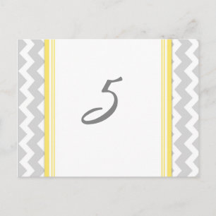 Wedding Table Number Cards Yellow Grey Chevron