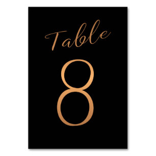 Wedding table number copper glitter black