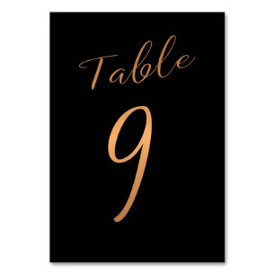 Wedding table number copper glitter black