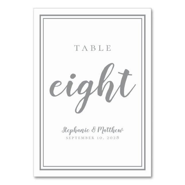 Wedding Table Number Eight Simple | Ultimate Grey (Front)