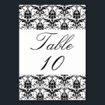 Wedding Table Number Elegant Black White Damask<br><div class="desc">Custom Wedding Reception Table Numbers with an elegant black and white damask pattern as a top and bottom border, and a script font text on both sides. Note, each number for the table card number must be changed and added to your buying cart. The pattern has pretty leaf floral design...</div>