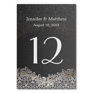 Wedding Table Number - Elegant Dark Silver Damask