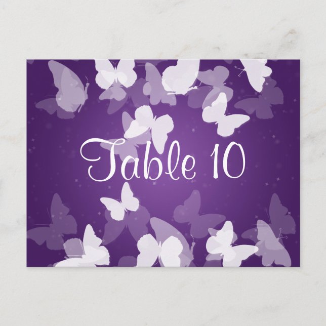 Wedding Table Number Elusive Butterflies Purple Postcard (Front)