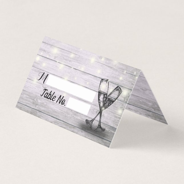 Wedding Table Number Escort Champagne Glasses Wood (Front)