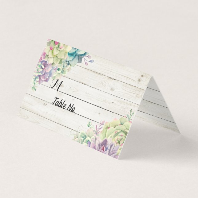 Wedding Table Number Escort Succulents Rustic Wood (Front)