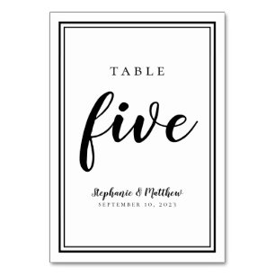 Wedding Table Number Five Simple Black & White