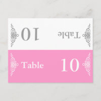 Wedding Table Number Folding Postcard Grey Pink